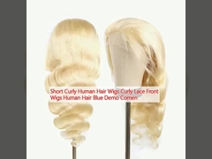 Cheveux courts et bouclés Des perruques en dentelle bouclée Des perruques à l'avant Cheveux humains Bleus Démo arrive
