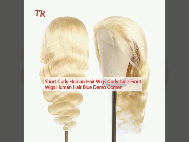 Cheveux courts et bouclés Des perruques en dentelle bouclée Des perruques à l'avant Cheveux humains Bleus Démo arrive